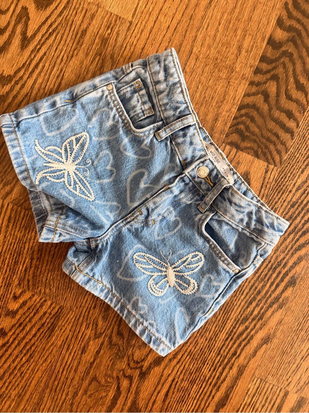 Girls Mid Rise Butterfly Denim Shorts Size 4-5Y